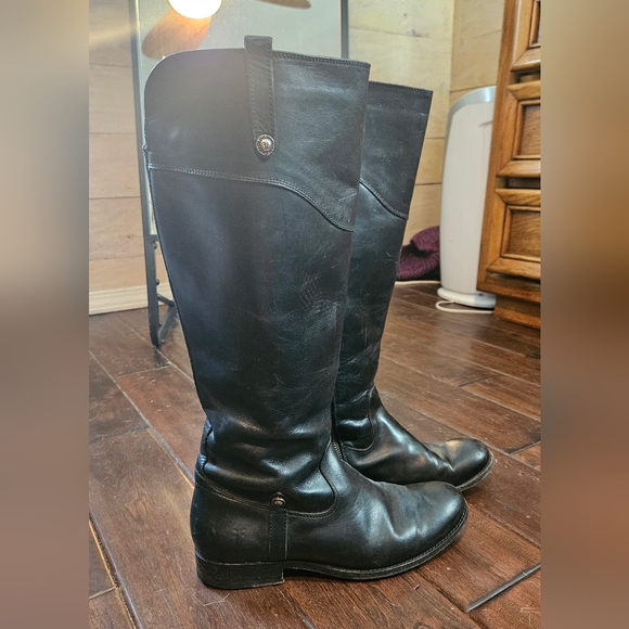Frye leather knee high riding moto leather flat boots melissa - Picture 2 of 16